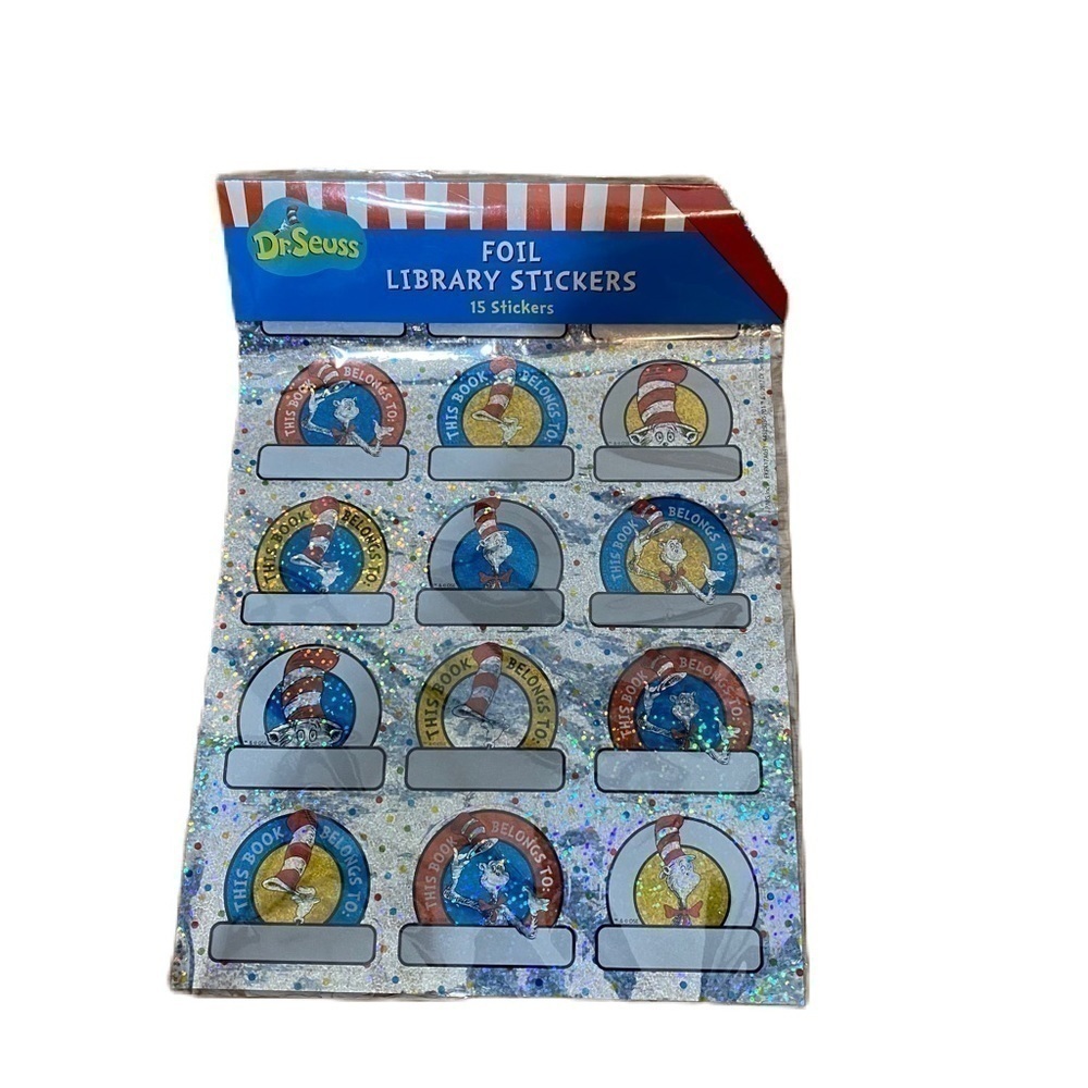 Dr. Seuss Foil Library Stickers NEW 15 Silver Blue Cat in the Hat